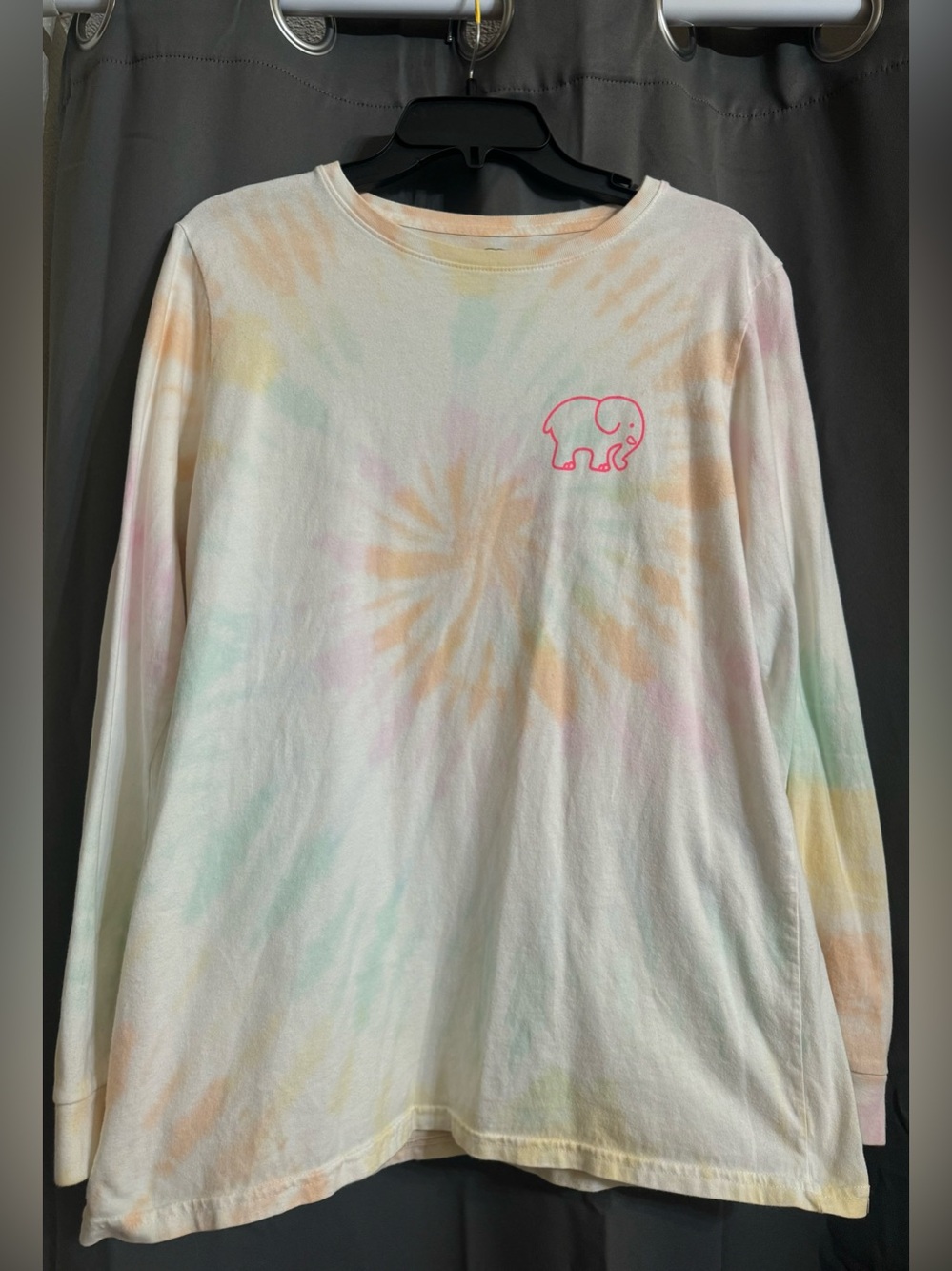 ivory ella Pastel Tie-Dye Long Sleeve Tee with Pink Elephant Logo